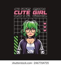 cute girl anime character design illustration, anime poster design