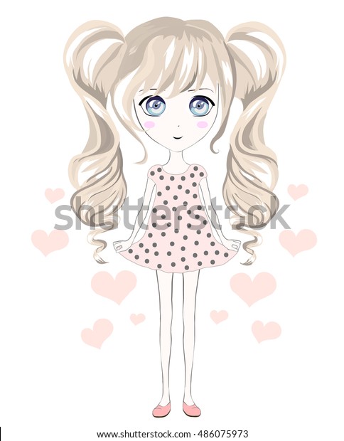 Cute Girl Anime Style Long Blond Stock Vector Royalty Free 486075973