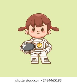 Linda chica astronauta con casco kawaii chibi personaje mascota ilustración contorno conjunto de estilo