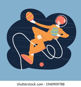 Cute girl astronaut in space with Easter egg on Easter day. Flat cartoon style. technology science isolated. suitable for landing page, sticker, mobile app