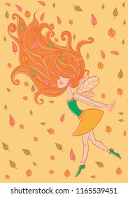 cute girl autumn, cartoon