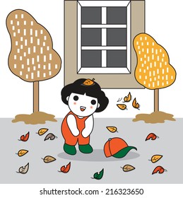 Cute Girl in Autumn illustration set