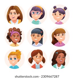 Cute girl avatar characters collection. Girl avatars in cartoon style