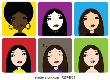 Cute girl avatar set
