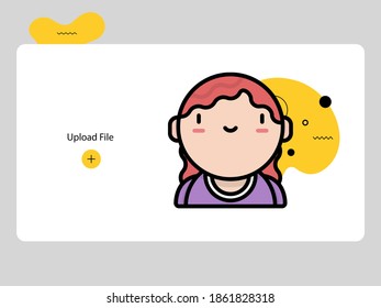 Cute girl avatars on white background and black yellow abstract