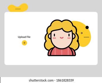 Cute girl avatars on white background and black yellow abstract