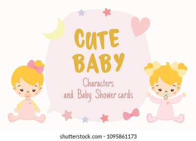 cute girl for baby shower invitation card design template