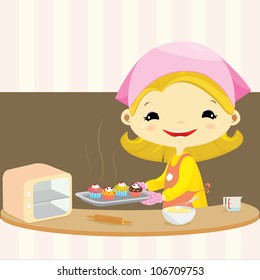 cute girl backing cakes