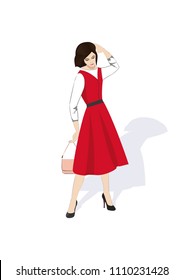 Cute girl with bag. Vector illustration.