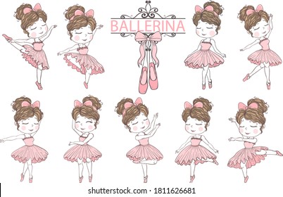 cute girl ballerina hand drawn illustration clip art elements