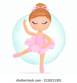 Cute Girl Ballerina, Hand Drawn Illustration