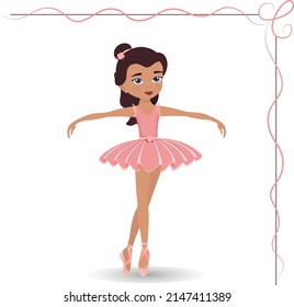 Bailarina de chica linda con un vestido rosa, ilustración vectorial sobre un fondo blanco.