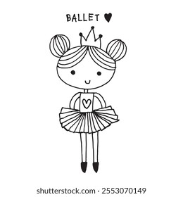 Dibujo de la mano del carácter de la historieta del doodle del ballet de la muchacha linda aislado