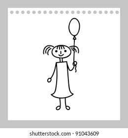 Cute girl with balloon (cartoon doodle)