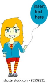 Cute girl with balloon illustration isolated