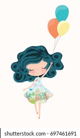 
Cute girl with balloons.