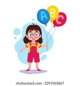 Cute girl with balloons, balloons with letters