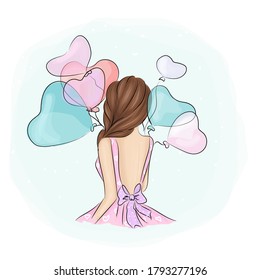 
Cute girl with balloons. Vector
