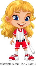 Cute Girl in Baseball Outfit Vector illustration