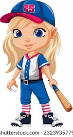 Cute Girl in Baseball Outfit Vector illustration