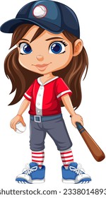 Cute Girl in Baseball Outfit Vector illustration