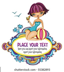 cute girl at the beach decorative frame