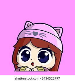 cute girl with beanie lurking caroon vector emotes 