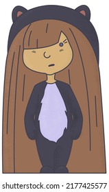 Cute girl in a bear costume. Vector illustration.