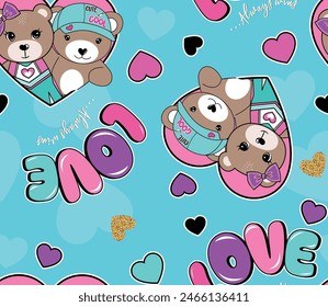 cute girl bear graphic patterns design