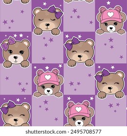 cute girl bear patterns design