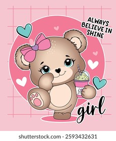 cute girl bear patterns design shirt sleepwear