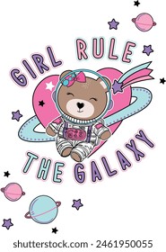 cute girl bear teddy space astronaut