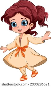 Cute Girl in Beautiful Dress Vector illustration