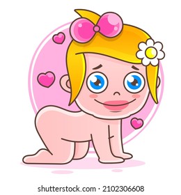 Cute girl . Bedtime. Logo for bed linen. The emblem of a sleep expert.A healthy child . Color vector illustration