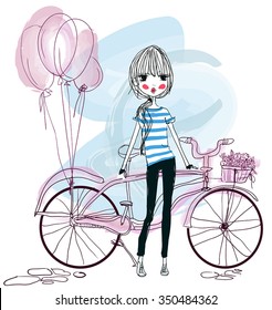 cute girl with bicycle