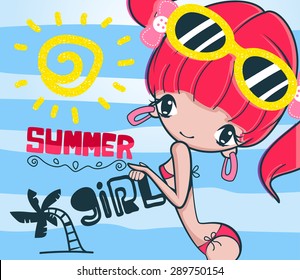 cute girl in bikini vector.