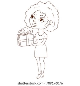 cute girl birthday party with gift afro american coloring page