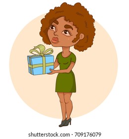cute girl birthday party with gift afro american coloring page