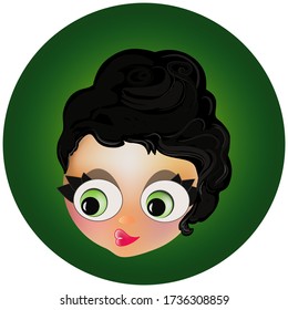 Cute girl with black hair on a green circle