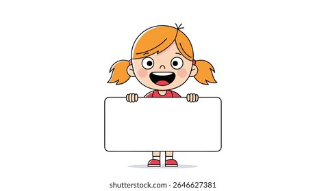 Cute Girl with Blank Sign Vector Illustration to Insert Your Message Here