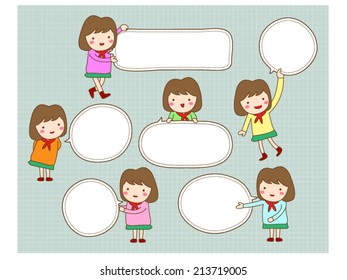 Cute girl with blank text speech bubble