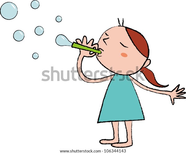 Cute Girl Blowing Bubbles Stock Vector (Royalty Free) 106344143 ...