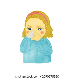 Cute girl blowing her nose