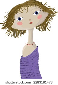 Cute girl with blue eyes. Vector file for designs.