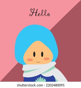 cute girl with blue headscarf and she's wear white scarf on her neck