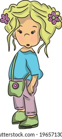 Cute girl in blue sweater.
Colored vector illustration for cutting and decoration. Topping on the cake, character for the postcard. T-shirt print.