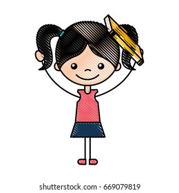 cute girl with book character icon