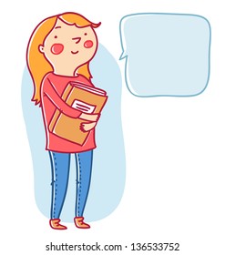 Cute girl with a book and speech bubble