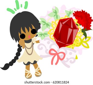 A cute girl and bouquet of carnations