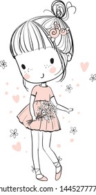 Cute girl with a bouquet of flowers